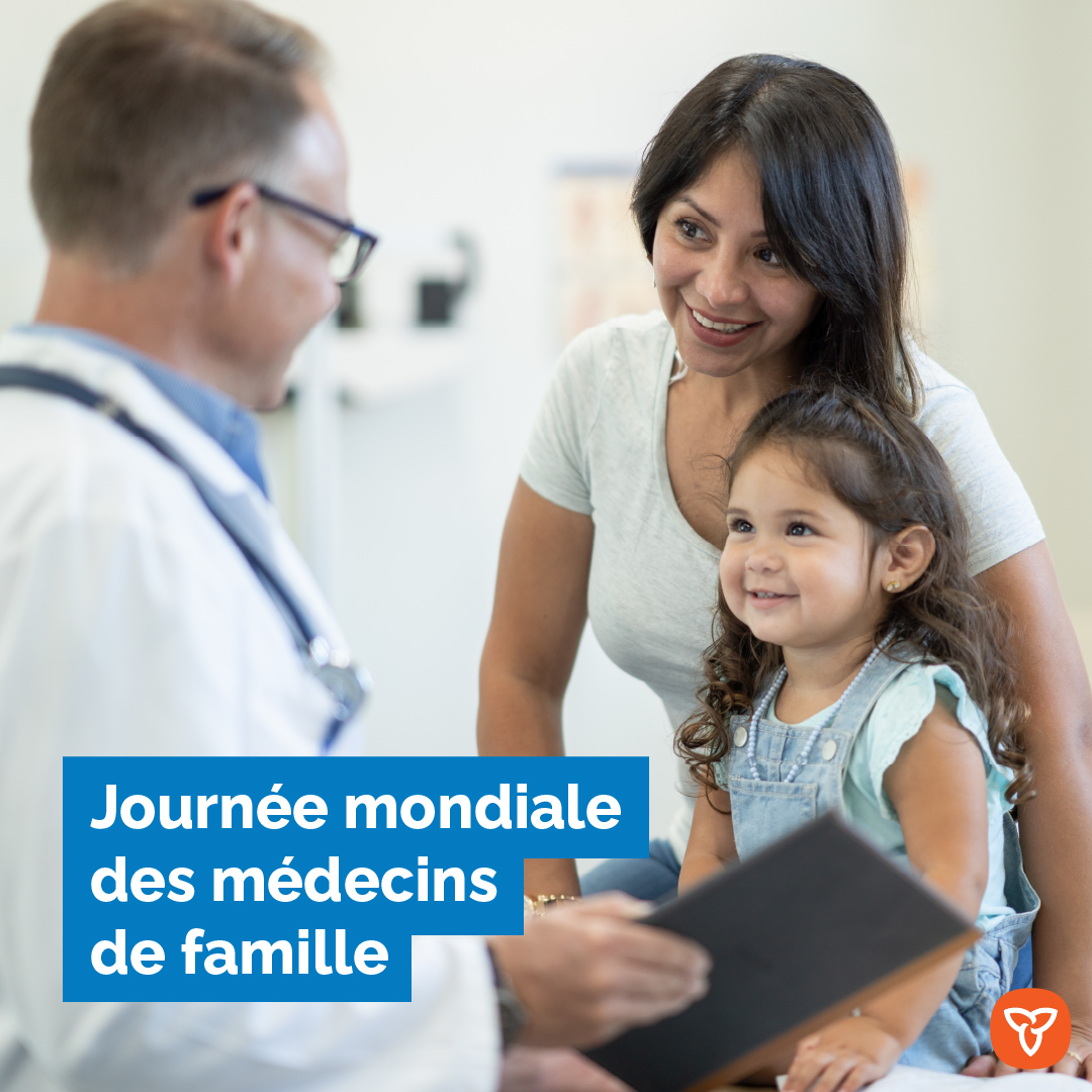 Le 19 mai est la Journée mondiale des médecins de famille!

Merci à tous les médecins de famille qui prodiguent des soins de qualité aux familles partout en Ontario.