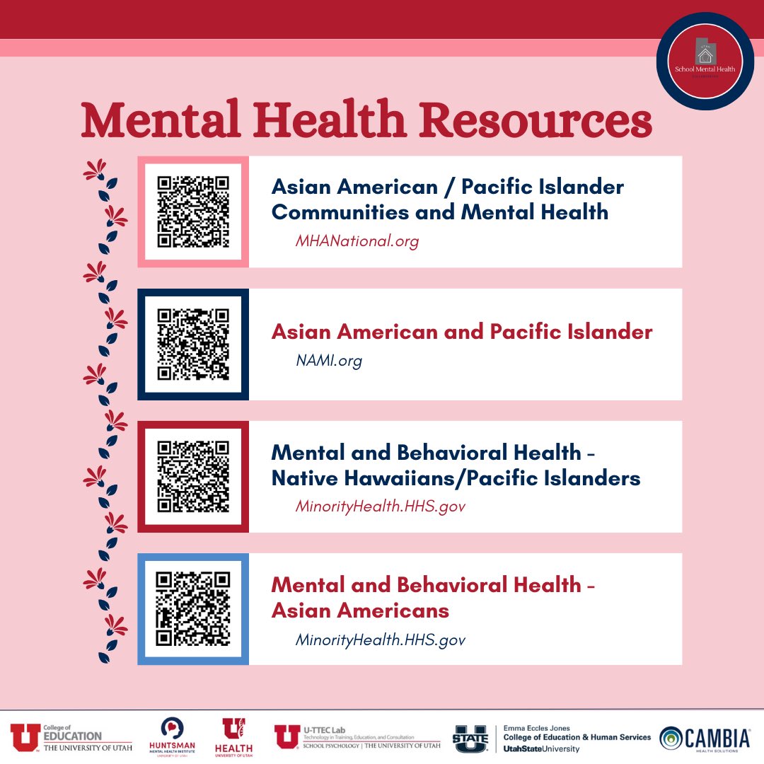 The AANHPI Community encompasses many different identities, and may experience a variety of unique mental health challenges & barriers to care. Awareness is the first step to change!
#SchoolMentalHealth #UtahSMHCollab 
@Cambia @uofu_hmhi @UUtah @RegenceUtah @USUAggies @UTPublicEd