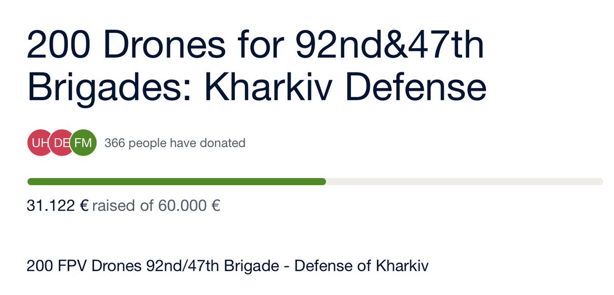 Eure Exzellenz Herr @Makeiev, wir Deutschen haben binnen 8 Stunden über €30,000 für die Drohnen für Charkiws Verteidiger gesammelt. Die Spendenaktion läuft weiter. Ich weiß, Sie dürfen es nicht teilen (Diplomatenstatus). Aber bitte wissen Sie: Deutschland steht auf Eurer Seite!