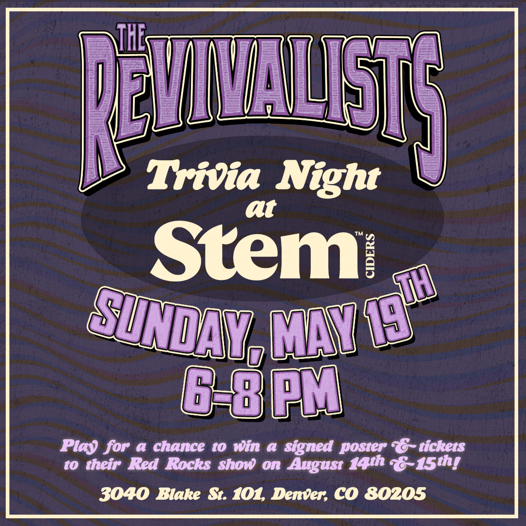 We hope everyone has an awesome weekend but to our Colorado friends and family we're excited to make it extra special by inviting you to @stemciders RiNo Taproom on Sunday night for some band themed rounds of trivia! The winner will get two tickets to our show at @RedRocksCO this