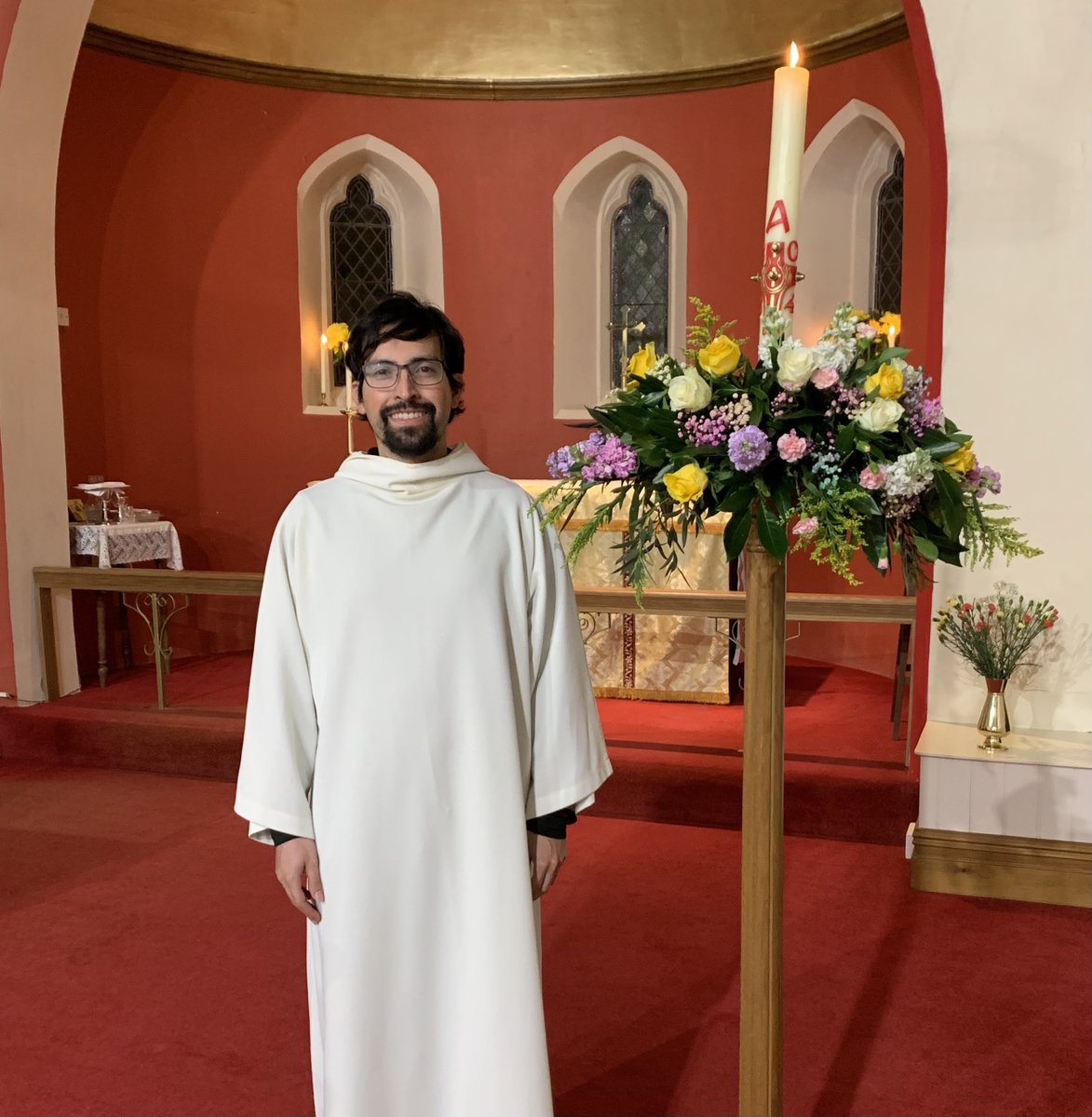You are invited to #Evensong this Sunday, 5pm at St Peter's. Our preacher will be our @TimeForGodVols volunteer, Juan, who will preach on Romans, as part of our series 'Why St Paul's letters matter today'. Here is a lovely photo of Juan after serving at the Easter Vigil.