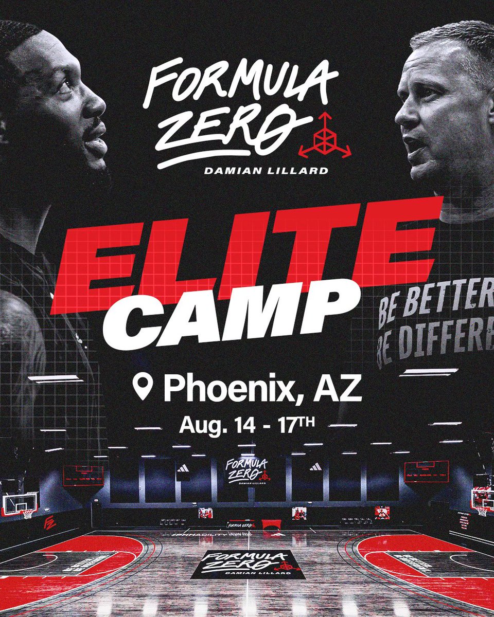 Formula Zero Elite Camp is BACK for Year 3️⃣

Hosted by @damianlillard & @PhilBeckner we will invite the top high school players & college counselors across the country to instill #TheFormula 🧪 in the next generation of players!

🗓️ August 14th-17th 
▪️INVITE ONLY