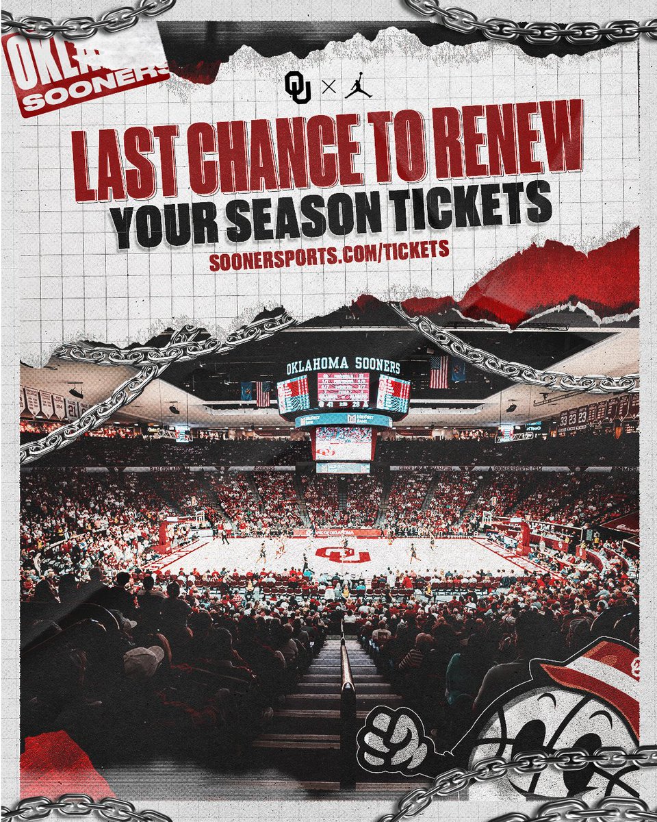 🔒 in your seat! Today is the deadline to renew your season tickets for the 2024-25 season! Call the ticket office at 405-325-2424 or visit the link below. 🎟 » ouath.at/24MBBTickets