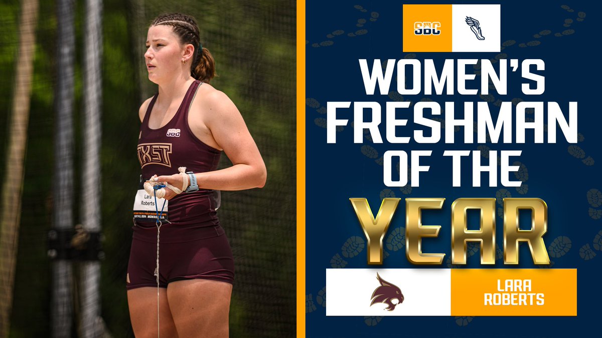 𝗧𝗢𝗣 𝗢𝗙 𝗧𝗛𝗘 𝗖𝗟𝗔𝗦𝗦. @TXStateTrack’s Lara Roberts is the No. 1 ranked freshman in the women’s hammer throw nationally and is the #SunBeltTF Women’s Freshman of the Year. ☀️👟 📰 » sunbelt.me/4bCrZyB