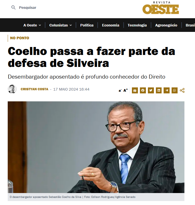 PAULO FARIA e SEBASTIÃO COELHO, juntos na defesa de Daniel Silveira. revistaoeste.com/no-ponto/coelh… Boa tarde, Xandão!✌️