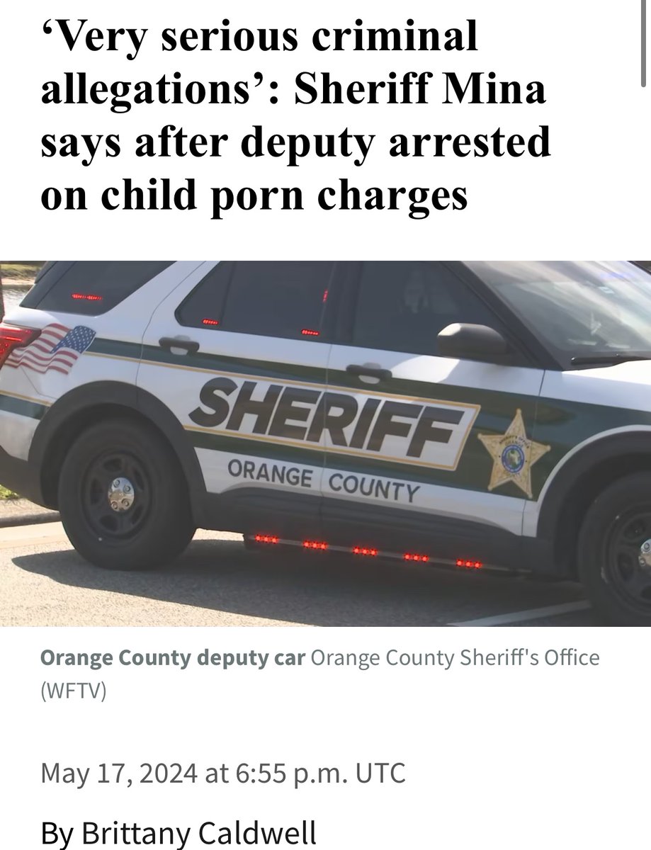 An Orange County deputy was arrested by the Seminole County Sheriff’s Office on Friday - accused of child pornography, according to the Orange County Sheriff’s Office.
 
Corporal James Montiel is charged with possessing child pornography
wftv.com/news/local/ver…