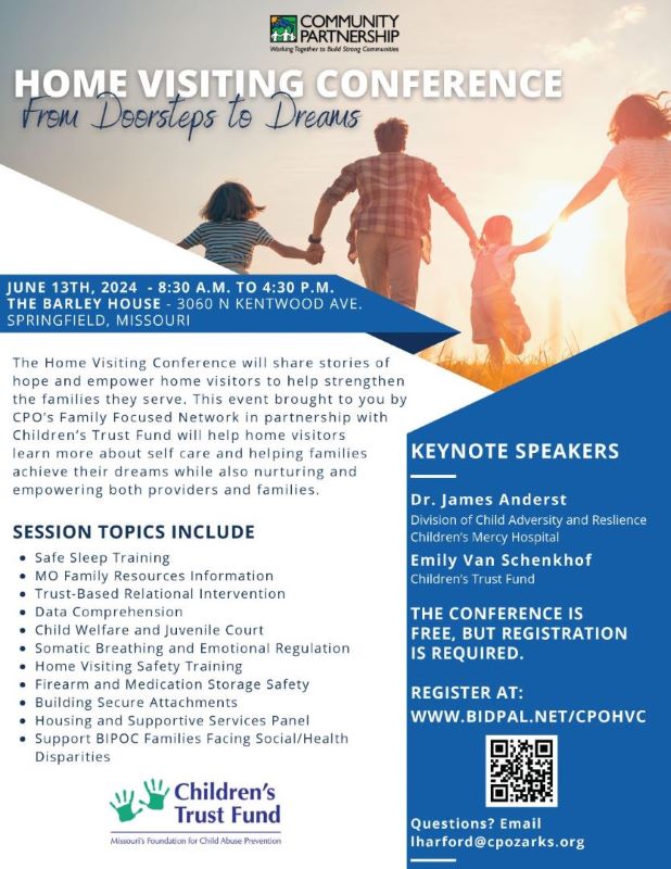 Join us at the Home Visiting Conference on June 13th in Springfield, MO, to empower home visitors and strengthen families. Learn about self-care and nurturing dreams. Free registration at bidpal.net/cpohvc. #EmpowerFamilies #CPOzarks