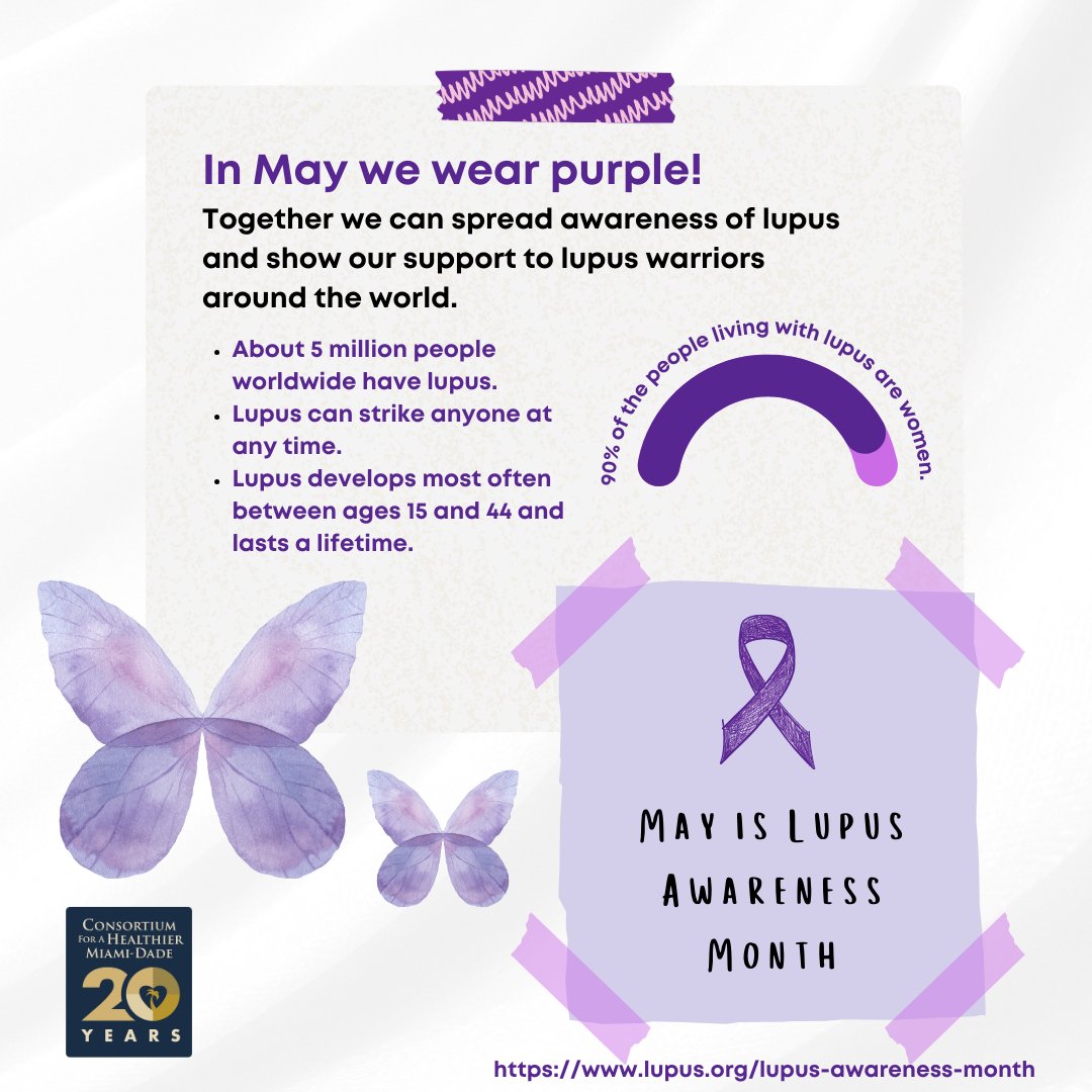 Join us as we spread awareness during May by wearing purple for Lupus Awareness Month. For more information on Lupus and how we can show support for those who have Lupus, visit:
Source: lupus.org/lupus-awarenes…