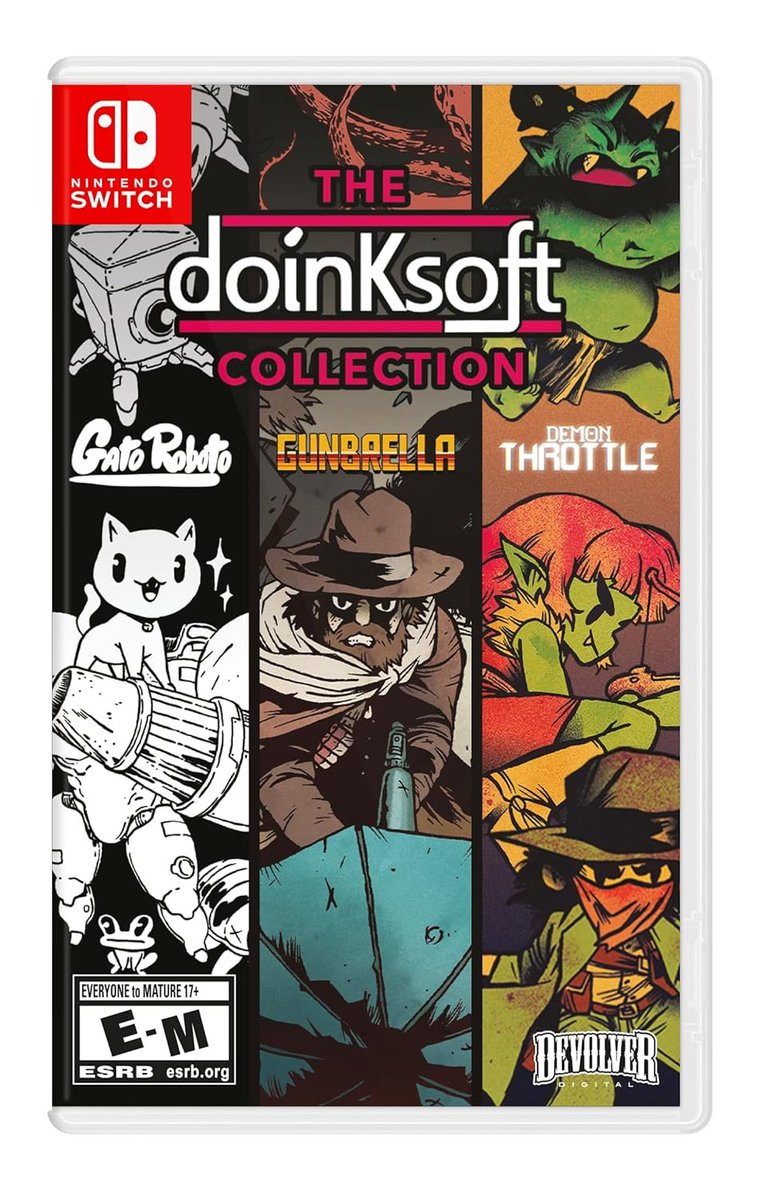 The Doinksoft Collection (Switch) is up for preorder on Amazon ($34.99) amzn.to/3QRrGrf #ad 

-Gato Roboto
-Gunbrella
-Demon Throttle