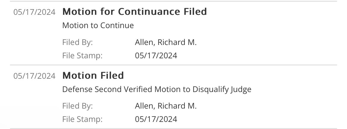 MOTION TO DISQUALIFY / MOTION TO CONTINUE.
 
#JusticeForAbbyAndLibby
#DelphiMurders
#RichardAllen
#AllEyesOnDelphi