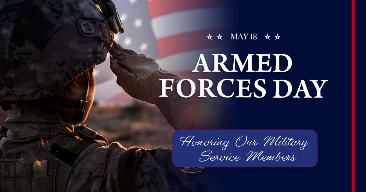 Today, on Armed Forces Day, we show appreciation for all the men and women serving in our military. Thank you for your unwavering commitment in always keeping us safe! #ArmedForcesDay #Army #Navy #AirForce #CoastGuard #MarineCorps #Marines #USA #Military