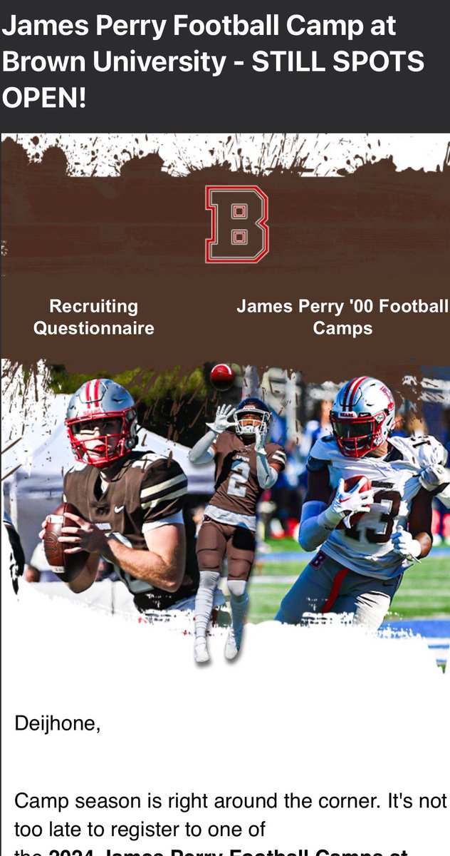 I will like to thanks @BrownUniversity for the camp invite @Sewell2626