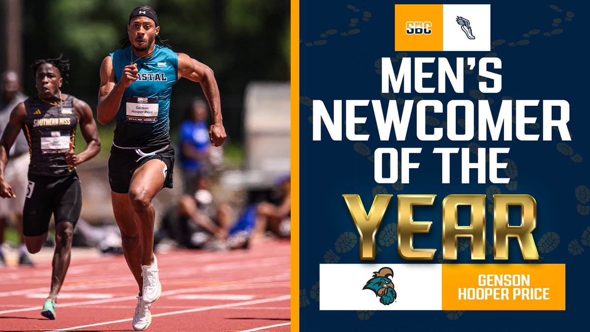 𝗡𝗘𝗪 𝗦𝗨𝗖𝗖𝗘𝗦𝗦. In his first season on the track, Genson Hooper Price from @CoastalTFXC won an individual title to earn #SunBeltTF Men’s Newcomer of the Year honors. ☀️👟 📰 » sunbelt.me/4bCrZyB