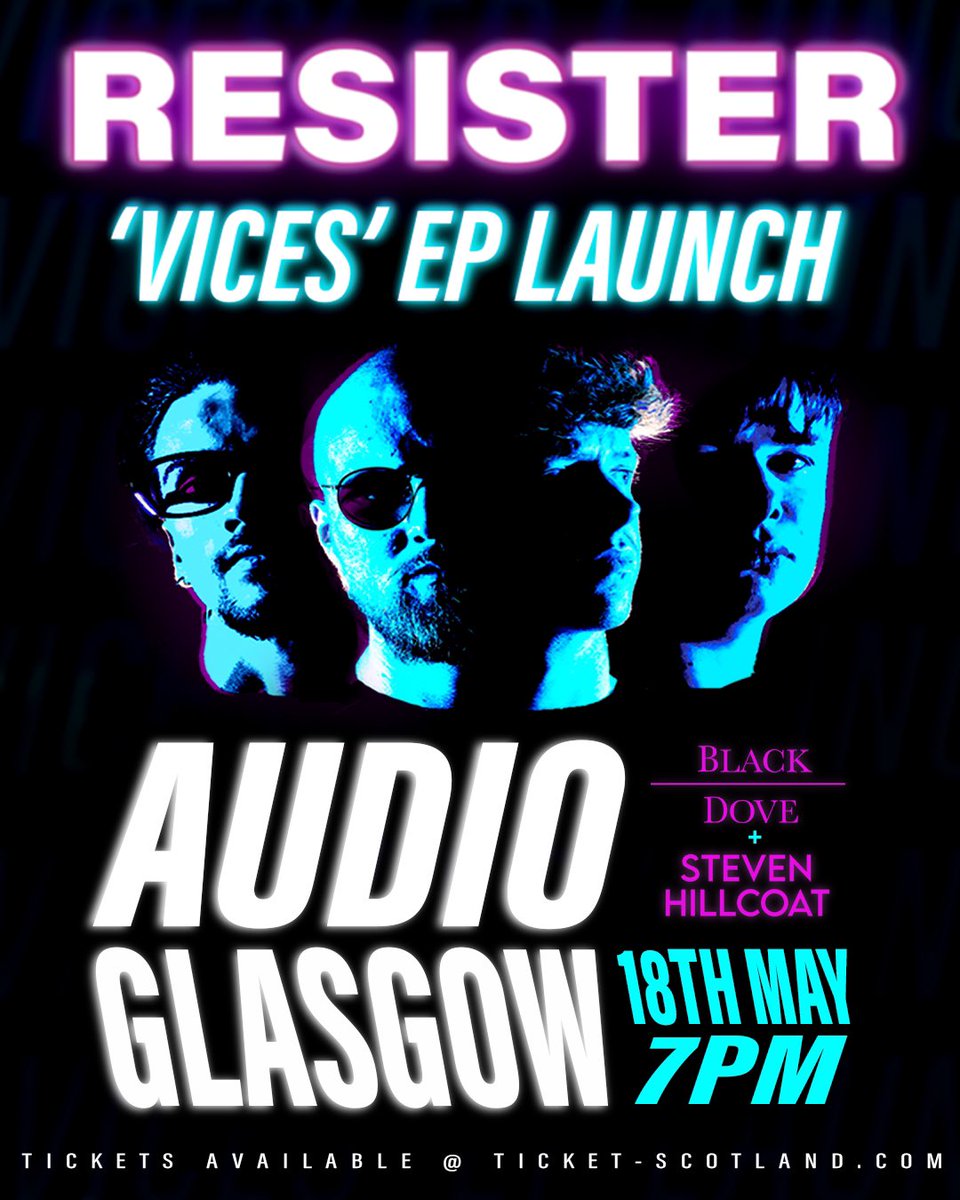 RESISTER (@resistergla) on Twitter photo ‼️TOMORROW‼️
There’s still time to grab your tickets before tomorrows headline gig at <a href="/AudioGlasgow/">Audio Glasgow</a> 🎸
We’ve got a crackin line up including Black Dove & Steven Hillcoat🕺
Link in the bio for tickets, buzzin to see you all there😘 ‼️TOMORROW‼️
There’s still time to grab your tickets before tomorrows headline gig at <a href="/AudioGlasgow/">Audio Glasgow</a> 🎸
We’ve got a crackin line up including Black Dove & Steven Hillcoat🕺
Link in the bio for tickets, buzzin to see you all there😘
