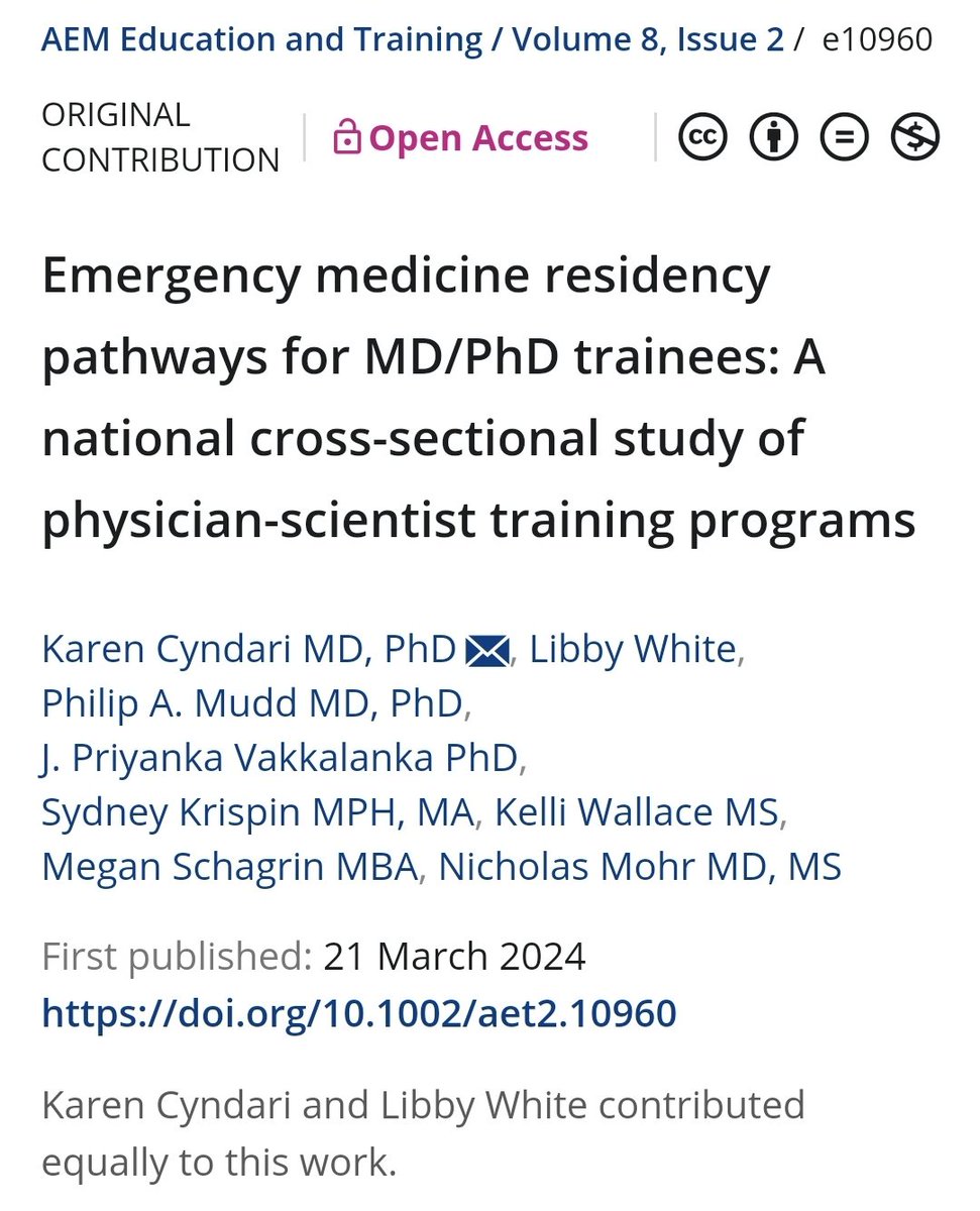 Today I had the opportunity to present at #SAEM2024 on our manuscript about pipeline residency programs in #EmergencyMedicine for #doubledocs! We have some work to do, but here's hoping these 22 programs are the starting line, not the finish! #BAFNERD onlinelibrary.wiley.com/doi/10.1002/ae…