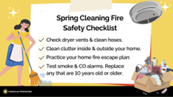Feeling the #SpringCleaning itch? While you're at it, why not include #FireSafety in your checklist? Quick tips: ✔️ Check dryer vents ✔️ Declutter inside & out ✔️ Practice home fire escape plan ✔️ Test smoke & carbon monoxide (CO) alarms. Let's tidy up and stay safe! 🔥✨'