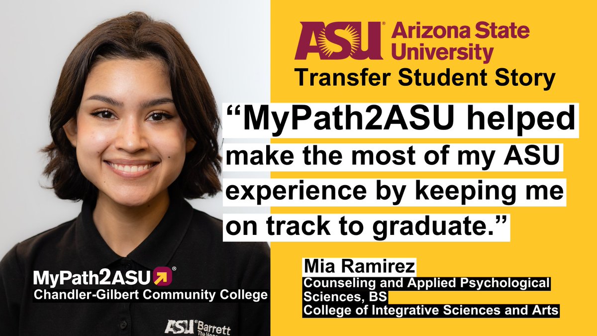 MyPath2ASU® (@mypath2asu) on Twitter photo 🎓 Congrats to Mia on graduating from <a href="/ASU/">Arizona State University</a>!
She transferred from <a href="/chandlergilbert/">Chandler-Gilbert CC</a> to <a href="/CISAASU/">CISAASU</a> with the help of the MyPath2ASU program! 🚀
🔗 Discover 400+ ASU degree pathways. Start your journey with #MyPath2ASU today:
asu.edu/MyPath2ASU
#SunDevils #CGCC #ASU #Transfer 🎓 Congrats to Mia on graduating from <a href="/ASU/">Arizona State University</a>!
She transferred from <a href="/chandlergilbert/">Chandler-Gilbert CC</a> to <a href="/CISAASU/">CISAASU</a> with the help of the MyPath2ASU program! 🚀
🔗 Discover 400+ ASU degree pathways. Start your journey with #MyPath2ASU today:
asu.edu/MyPath2ASU
#SunDevils #CGCC #ASU #Transfer