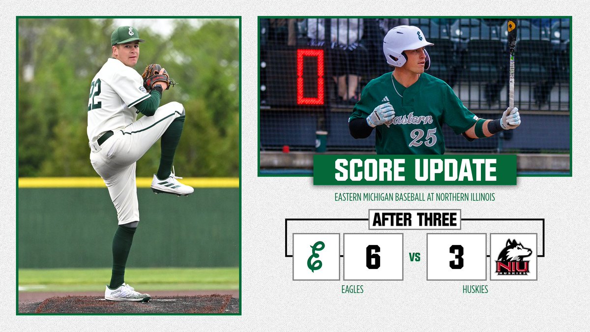 𝗘𝟯 | 𝗘𝗠𝗨 𝟲, 𝗡𝗜𝗨 𝟯 Consecutive three-run innings have the Eagles in front! 📊tinyurl.com/mrhhj9ry #EMUEagles | #HTR