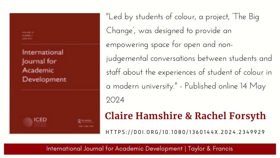 IJAD (@intljouracaddev) on Twitter photo New release: 'Facilitating conversations about race: staff views on the importance of accountability and trust in a student-led project', by <a href="/clairehamshire/">Prof Claire Hamshire 🇺🇦</a> & <a href="/rmforsyth/">Rachel Forsyth</a> - doi.org/10.1080/136014… New release: 'Facilitating conversations about race: staff views on the importance of accountability and trust in a student-led project', by <a href="/clairehamshire/">Prof Claire Hamshire 🇺🇦</a> & <a href="/rmforsyth/">Rachel Forsyth</a> - doi.org/10.1080/136014…