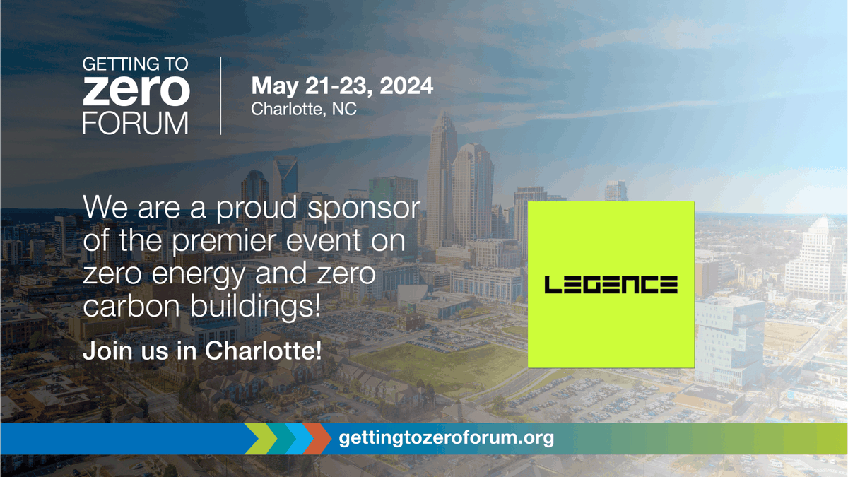 We are proud to sponsor the Getting to Zero Forum, held May 21-23, 2024 in Charlotte, NC. The #GTZForum2024 is the premiere event with a broad cross-section of stakeholders focused on building #EnergyEfficiency goals. Come visit the Legence booth 4! #Sustainability #NetZero