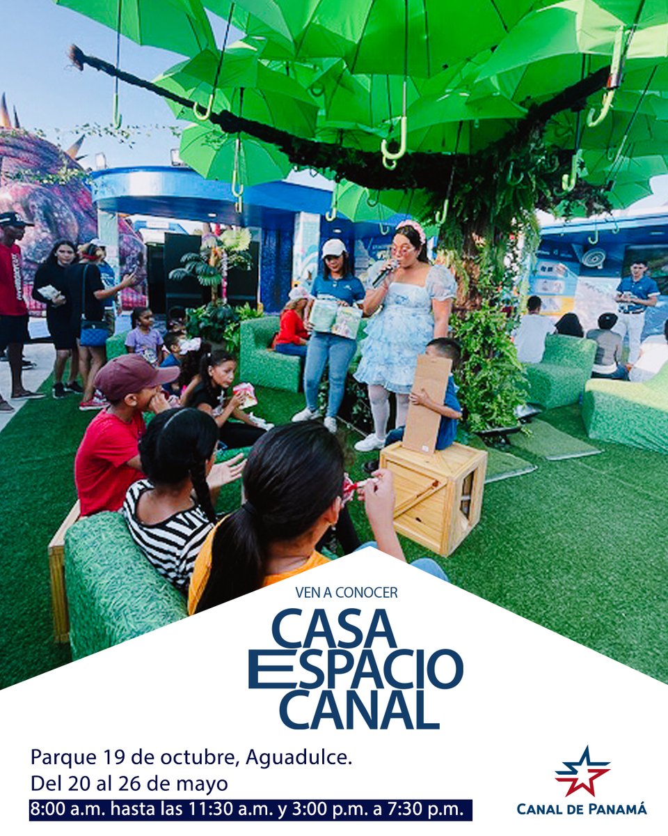 #CasaEspacioCanal llega a Aguadulce. 🗓️ Del 20 al 26 de mayo de 2024 📍 Parque 19 de Octubre ⏰ 8:00 a.m. a 11:30 a.m. y de 3:00 p.m. a 7:30 p.m. ¡Te esperamos!