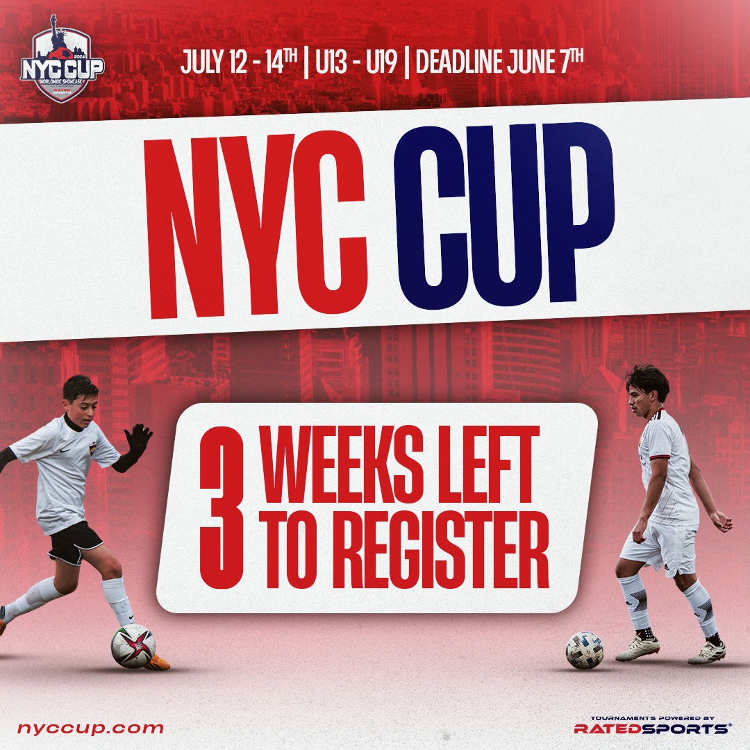Only 2 weeks left to register for the NYC CUP! 🚨

Compete against teams from across the world in this exclusive competitive tournament! 👀

Limited spots are available, be sure to register your team today! Visit the link in our bio to learn more! ✍️

#ratedsportsgroup #usys