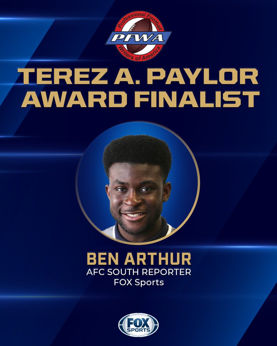 Congratulations to @NFLonFOX reporter Ben Arthur, a finalist for the Pro Football Writers of America's prestigious Terez A. Paylor Emerging Writer Award! 👏👏👏 🏈 Check out the latest from @benyarthur on the FOX Sports App 🔗 foxsports.com/personalities/…