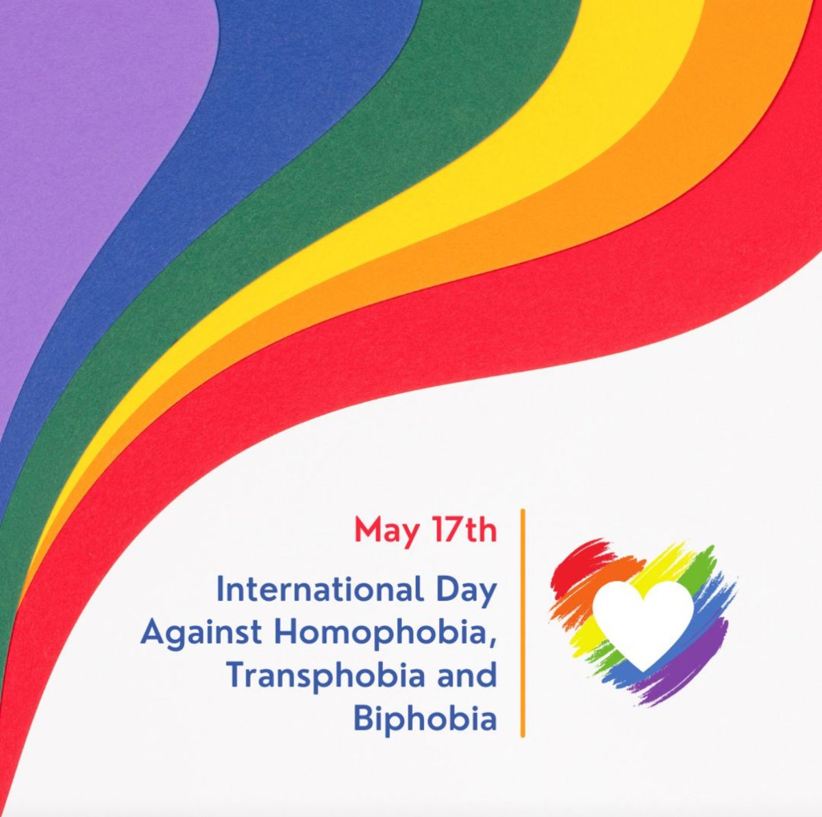 Today, on International Day Against Homophobia, Transphobia, and Biphobia, we stand together in promoting acceptance and equality. Let's celebrate diversity and continue our efforts to create a society where everyone feels safe and respected.