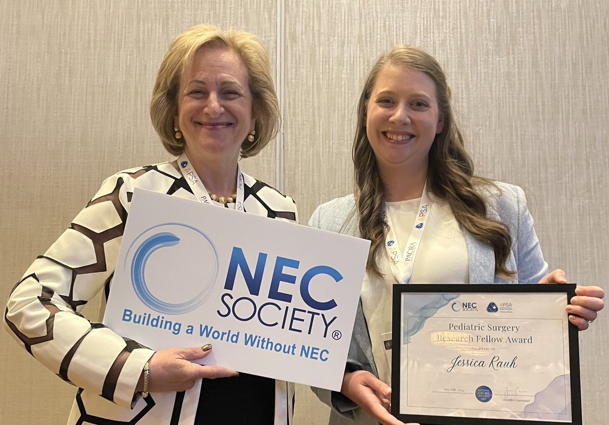 On NEC prevention day, I am so honored to have been selected for the inaugural NEC Society/APSA pediatric surgery research fellow award to continue our work towards a world without NEC. Thank you doesn’t even begin to cut it. @NECsociety #preventNEC #apsa24