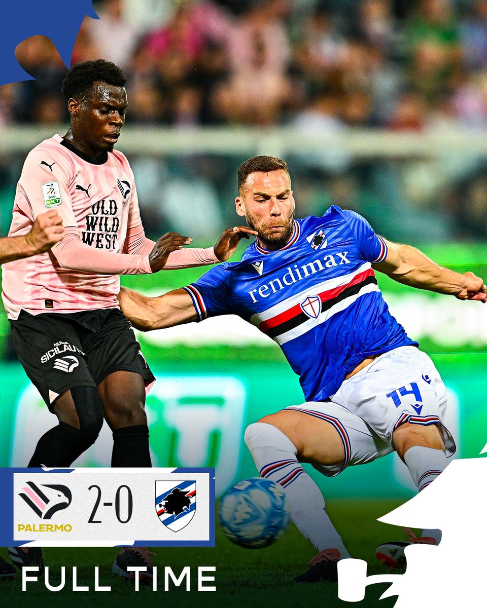 ⏹️ | FULL TIME Blucerchiati battuti dai rosanero, il sogno svanisce al 'Barbera'. #PalermoSamp 2-0 | #SerieBKT #ForzaDoria 🔵⚪️🔴⚫️⚪️🔵