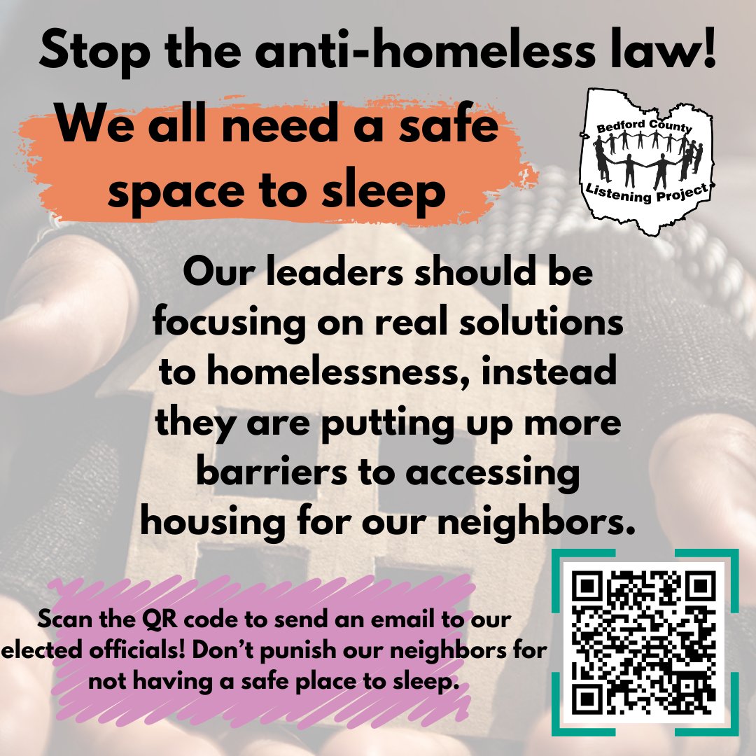 Shelbyville is trying to pass an ordinance that would punish our neighbors for not having a safe place to lay their heads at night. Punishing someone for existing increases the barriers to housing and makes the homelessness problem worse. Email now: tinyurl.com/right2exist