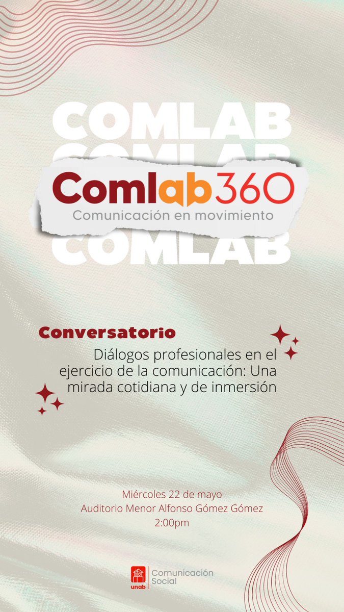 ¡Estudiantes de Comunicación Social en la @unab_online! No se pierdan el conversatorio 'DIÁLOGOS PROFESIONALES EN EL EJERCICIO DE LA COMUNICACIÓN' este miércoles 22 de mayo. ¡Una oportunidad única! #ComunicaciónSocial #Conversatorio