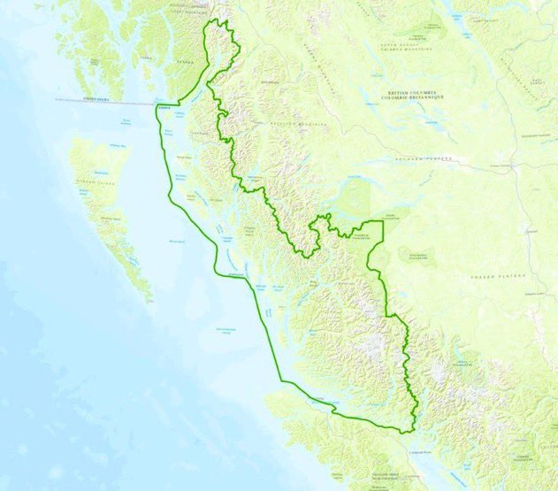 Great Bear Rainforest, home of the #KermodeBear, is on the Pacific Coast of #BritishColumbia. Its 64,000 sq km area comprises the largest temperate rainforest on Earth & about is about 4/5th the size of #Scotland. #GreatBearRainforest #CANZUK #CANZUKhiking