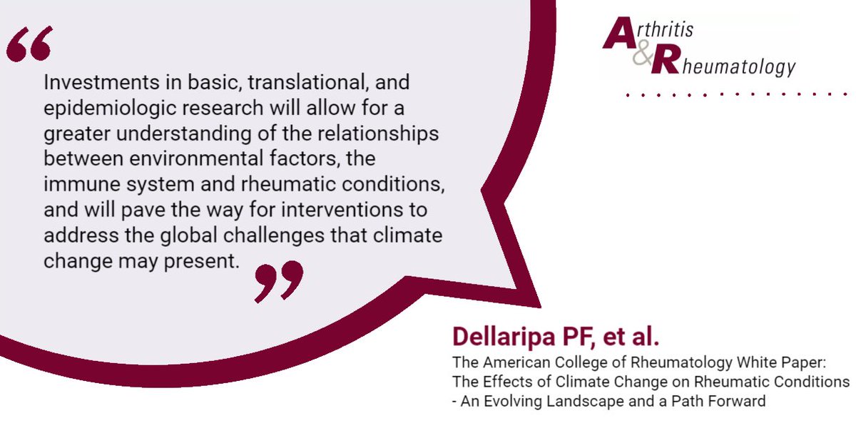 The published literature lacks studies that directly examine effects of climate change on rheumatic diseases. Collaborative translational and epidemiologic research is needed to enhance our understanding and awareness in this area. ACR white paper in A&R loom.ly/sBpVuqE