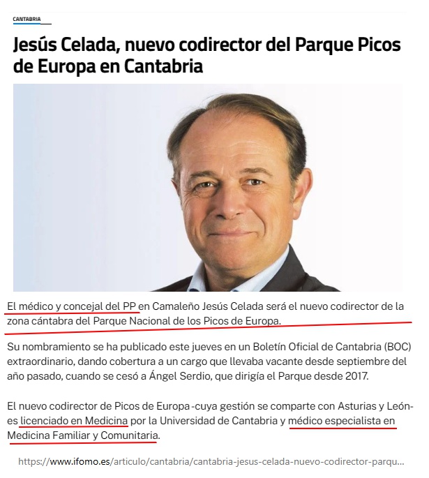 ¿Te imaginas que un Biólogo especialista en conservación de especies y hábitats fuera designado como director de un gran hospital? Pues un médico (concejal del PP) ha sido nombrado ¡¡director de la zona cántabra del PARQUE NACIONAL DE PICOS DE EUROPA!! Asco de politicuchos 🤦‍♂️🤦‍♂️