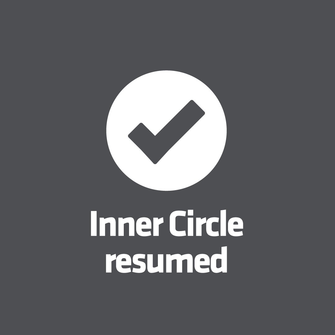 Inner Circle is now running. Both Circles running as normal. Apologies for the inconvenience & thank you for your patience.