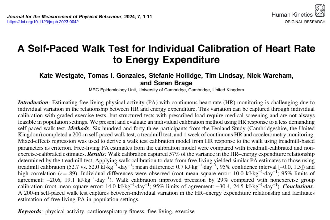 Journal for the Measurement of Physical Behaviour (@jmpbjournal) on Twitter photo 💡Read about the development of a practical and inclusive calibration method of heart rate to energy expenditure using a self-paced walk test.
<a href="/DocTimLindsay/">Tim Lindsay</a> #OpenAccess #Research #HealthResearch #Fitness
🔗doi.org/10.1123/jmpb.2… 💡Read about the development of a practical and inclusive calibration method of heart rate to energy expenditure using a self-paced walk test.
<a href="/DocTimLindsay/">Tim Lindsay</a> #OpenAccess #Research #HealthResearch #Fitness
🔗doi.org/10.1123/jmpb.2…