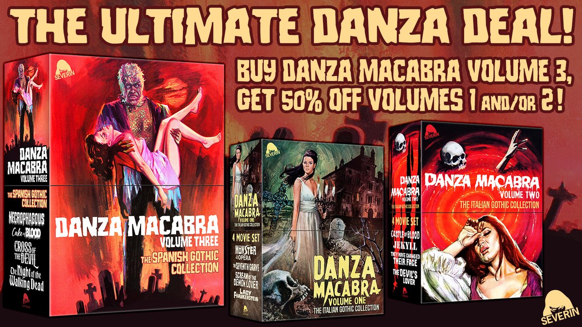 Fans purchasing DANZA MACABRA VOLUME 3: THE SPANISH GOTHIC COLLECTION from the SEVERIN webstore can also purchase DANZA MACABRA VOLUME ONE and/or VOLUME TWO at 50% off from now UNTIL MAY 24th! Order Yours Today: severinfilms.com/collections/da…