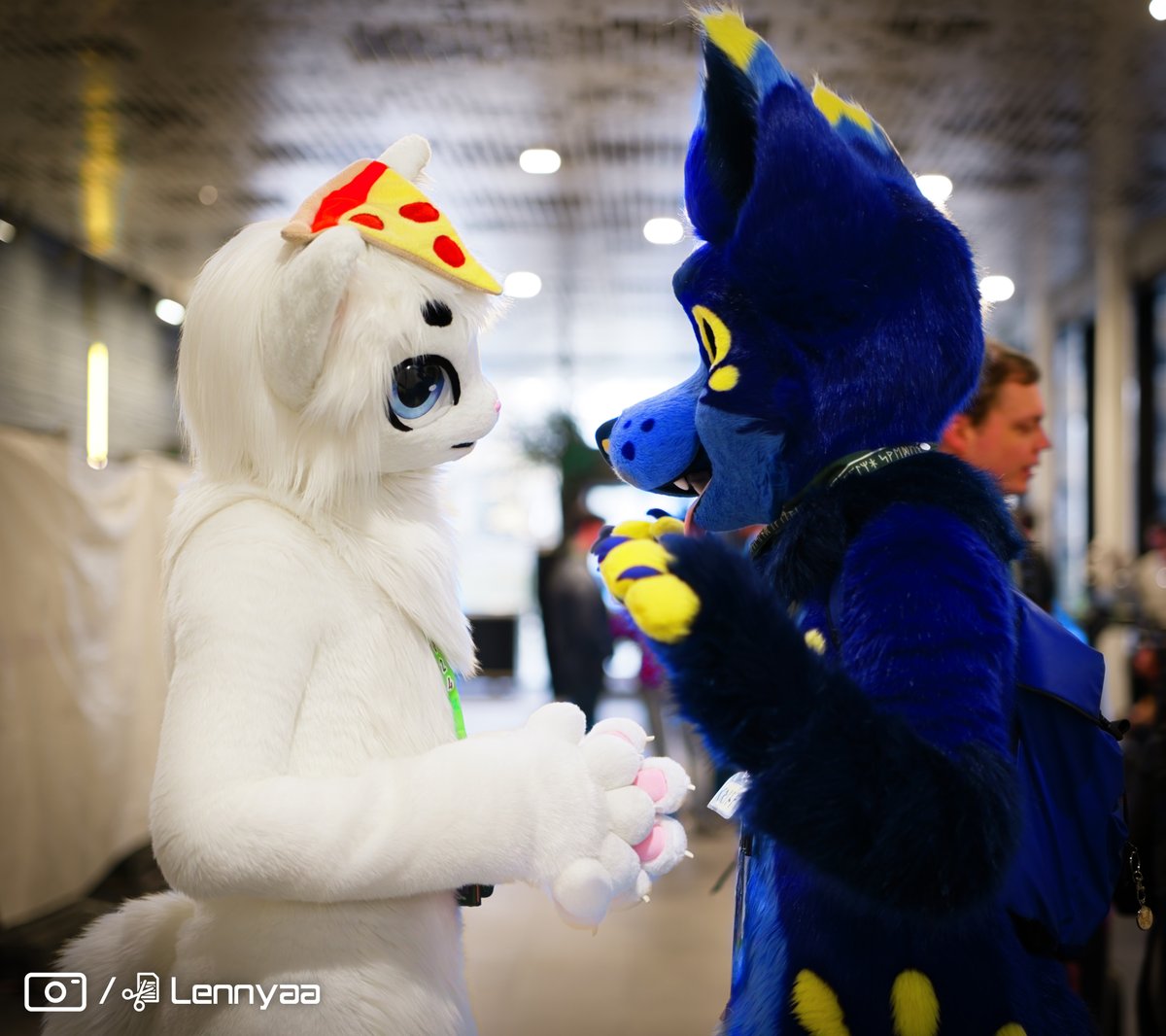 💡If mayonnaise is an instrument, then pizza is clearly a hat!🍕 ⚪️@LennyaaFluff 🔵@Pringle9822 #nfc2024 #FursuitsFriday