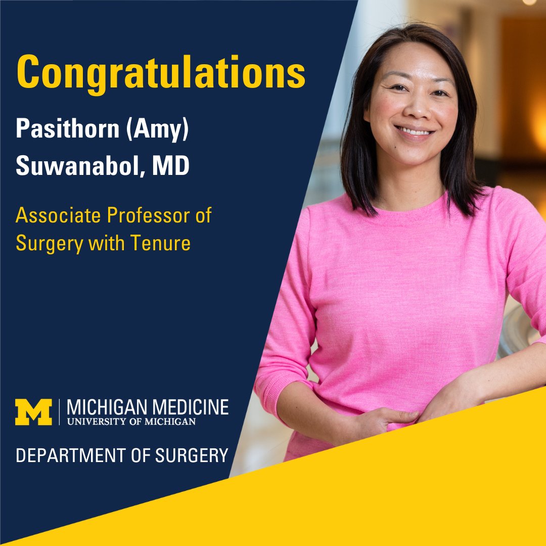 Congratulations to Pasithorn (Amy) Suwanabol, M.D., on your promotion to Associate Professor of Surgery with Tenure!