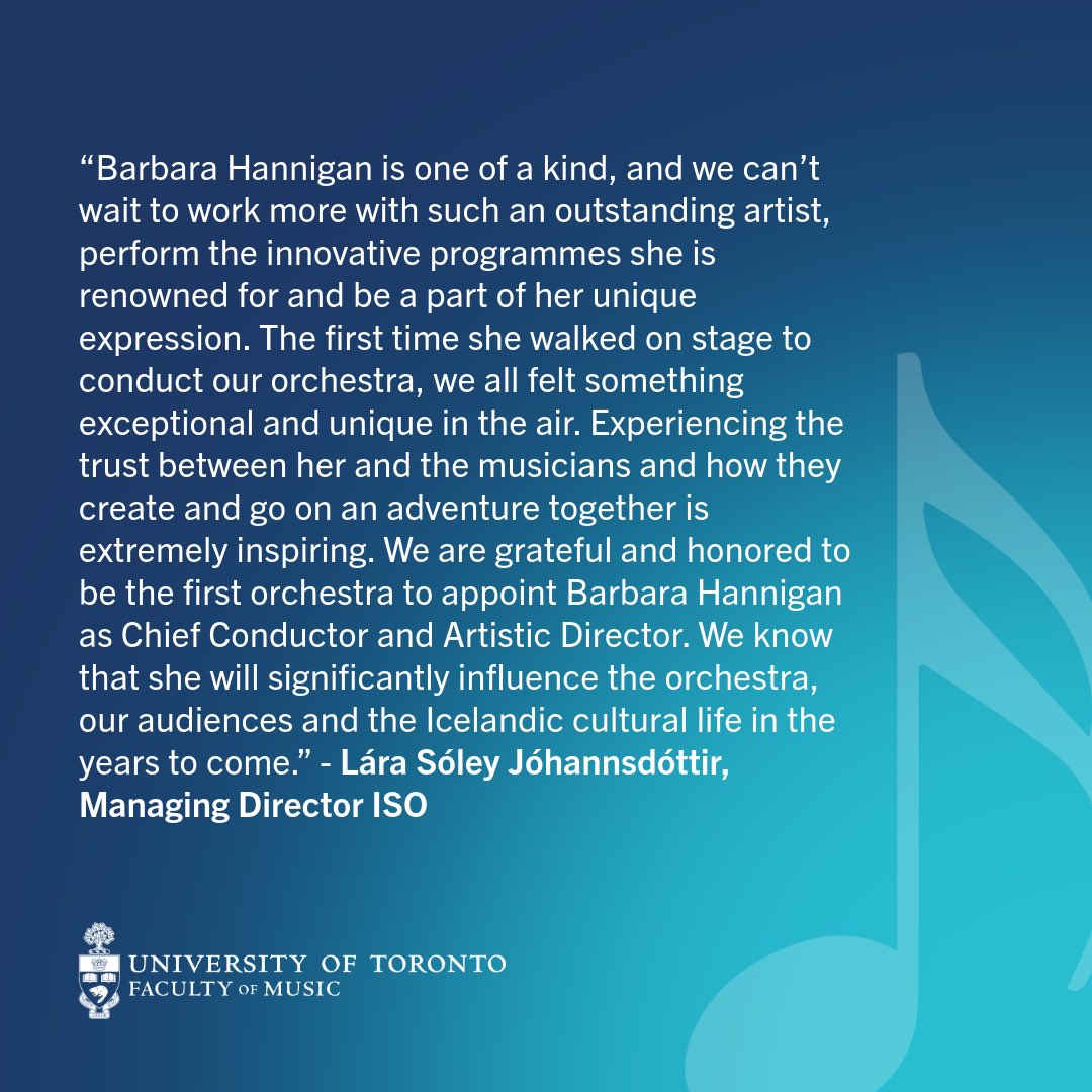 This werk, the <a href="/IcelandSymphony/">Iceland Symphony Orchestra</a> announced the appointment of a distinguished alumna of our #uoftmusic family <a href="/HanniganBarbara/">Barbara Hannigan</a> as their Chief Conductor and Artistic Director!

Join us in congratulating Barbara Hannigan on this wonderful news!

en.sinfonia.is/news/barbara-h…