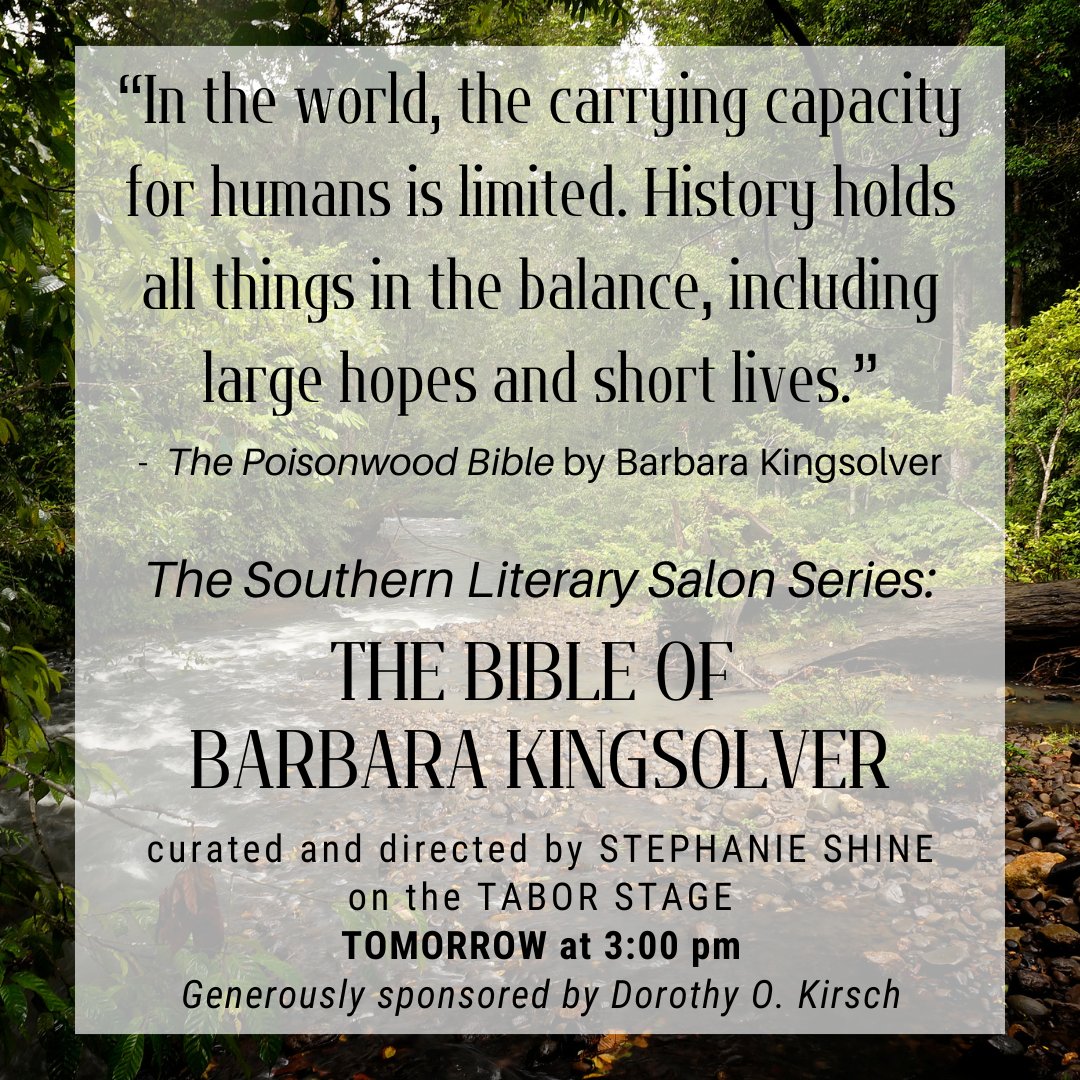 Come out tomorrow for an afternoon of literary discussion and light cocktails during THE BIBLE OF BARBARA KINGSOLVER! TSC veteran actors will read scenes from Kingsolver's works, including DEMON COPPERHEAD and THE POISONWOOD BIBLE. Reserve your tickets: tnshakespeare.org/bible-of-barba…
