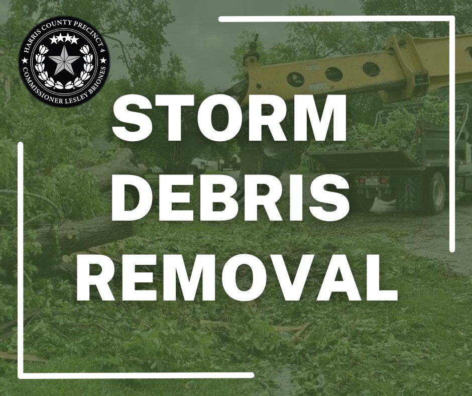 Harris County Precinct 4 is providing debris clearing services for public roadways, as well as offering public dumpsters for residents’ disposing of their own debris. Contact Harris County Precinct 4 Community Assistance Division at (832)927-4444 or email service@hcp4.net.