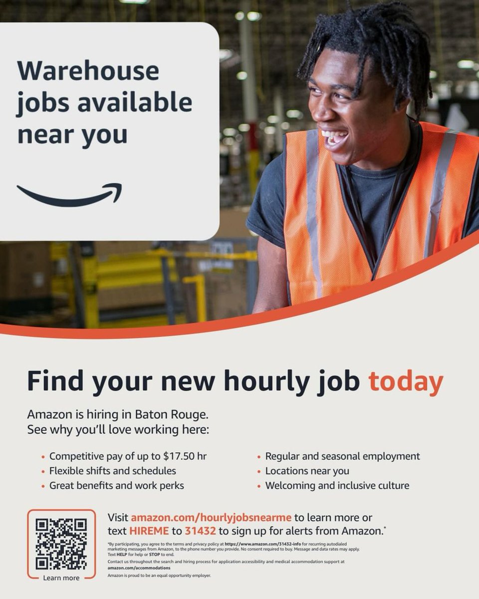SPREAD THE WORD: Starting Friday evening, Amazon will begin posting jobs for the new facility in Baton Rouge. If you are in Baton Rouge, please share and repost this message on other platforms. To get text to apply, visit amazon.com/flexiblejobs and search by zip code.