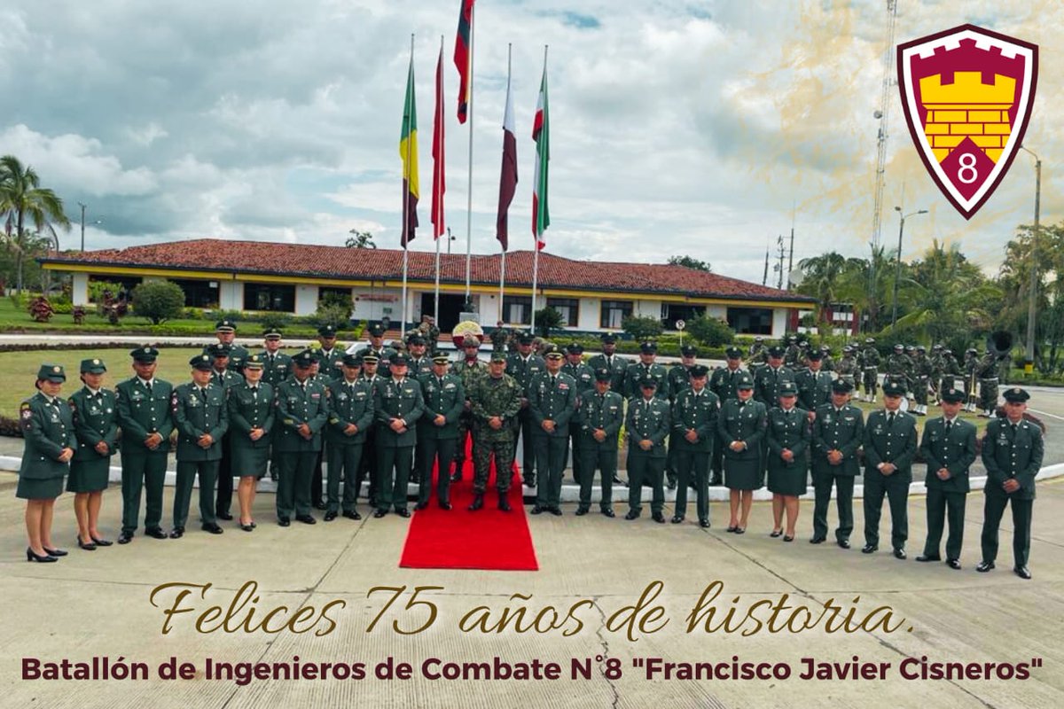 #PatriaHonorLealtad | El Batallón de Ingenieros de Combate N.° 8 Francisco Javier Cisneros cumple 75 años de trabajo incansable, forjando una historia de seguridad, progreso y bienestar en el departamento del #Quindío.

¡Feliz aniversario!