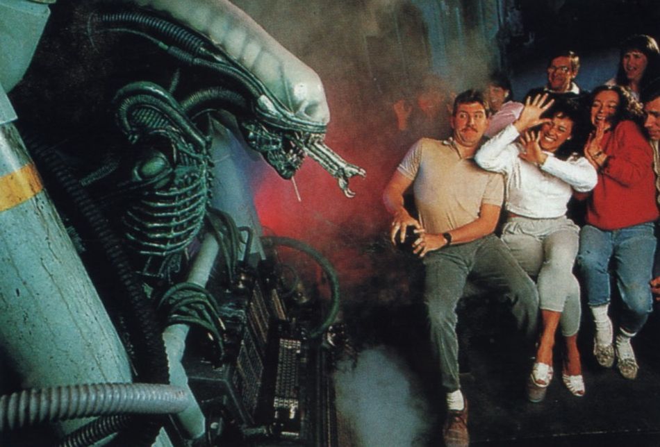 Publicity photo for the Alien scene in the Great Movie Ride at Disney-MGM Studios. I always love how in this shot they literally put people in chairs and said “Ok, now act scared!”. Some of the Great Movie Ride publicity shots are my favorite due to their “creativity”.