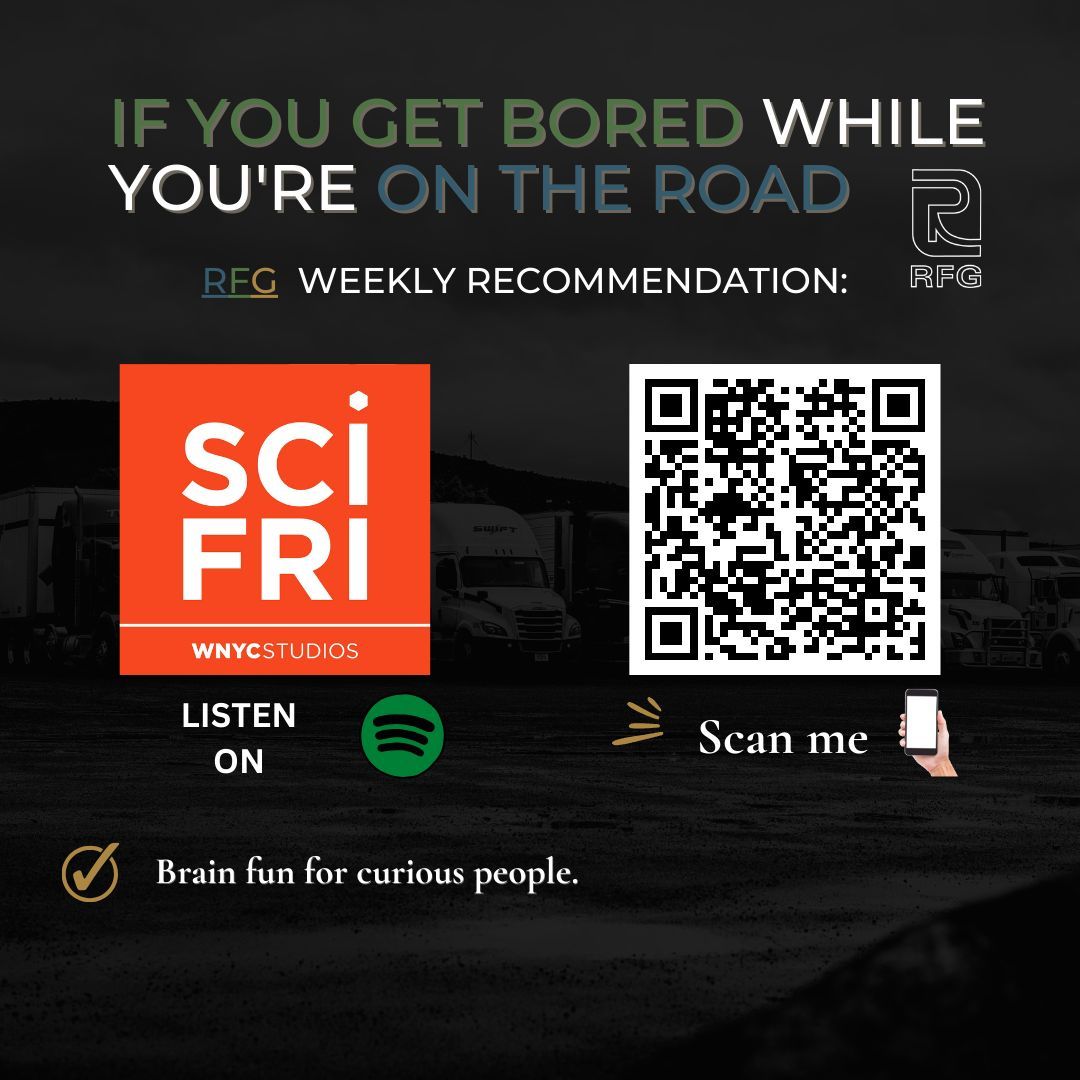 Do you get bored easily while you are on the road? 🤔

We got your back! 💪

Our recommendation for this week is the Science Friday Podcast!

Click on the link below to listen to it:
buff.ly/3yvaIbC 

Hope you enjoy it and give us your feedback! 📝

#RFG11RollingStrong