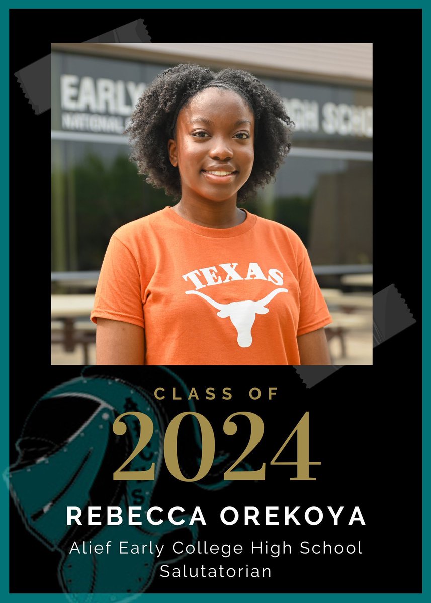 Meet Rebecca Orekoya, @AliefECHS's distinguished salutatorian! Excited to announce her journey to UT Austin, where she'll delve into the intricacies of Economics, paving the way for a future filled with financial insight. Join us in celebrating her achievements! #WeAreAlief 🎓