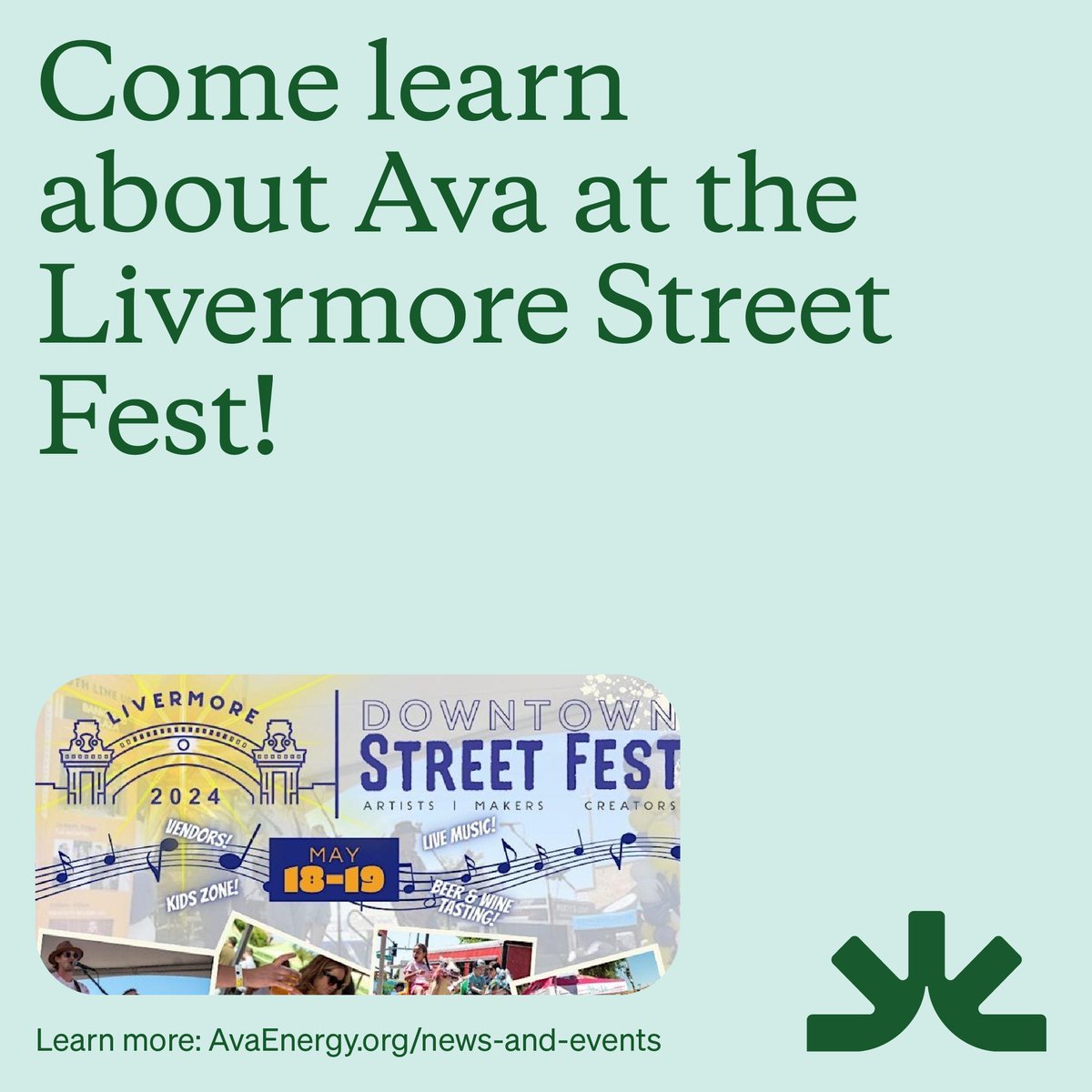 Stop by our booth tomorrow 5/18 and Sunday 5/19 10am-5pm at the Livermore Street Fest to say hi and learn about Ava Community Energy.