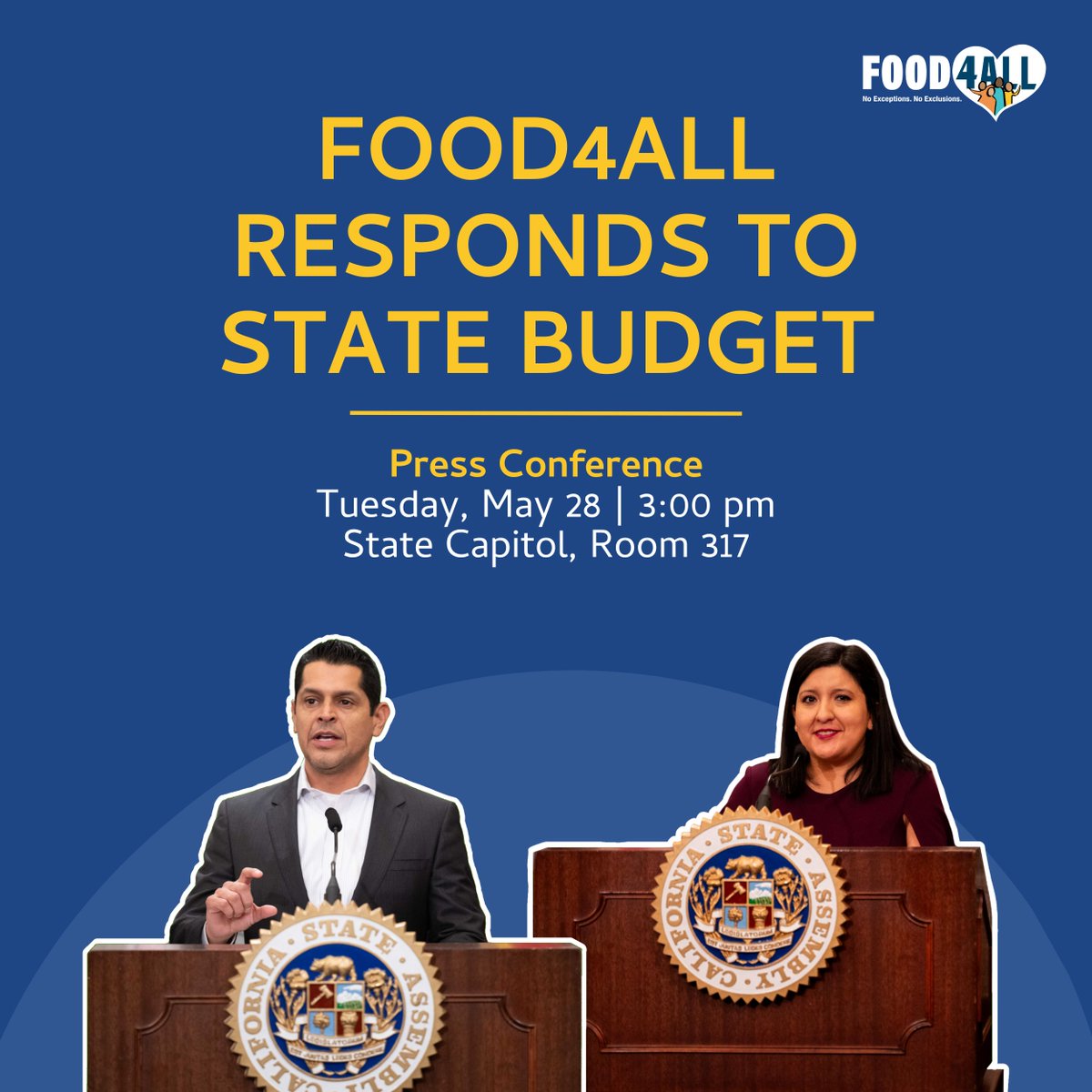 When we say #NoDelays, we mean NO DELAYS. @cagovernor must not postpone the expansion of CalFresh for ppl aged 55+, regardless of immigration status. Join .@senator_hurtado & .@msantiagoad54 at #Food4All’s press conference on 5/28 at the State Capitol.